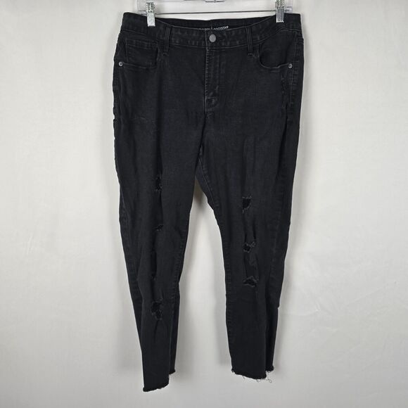 Old Navy Jeans Women's 16 Regular Black Rockstar Mid-Rise Distressed Skinny - Picture 1 of 16